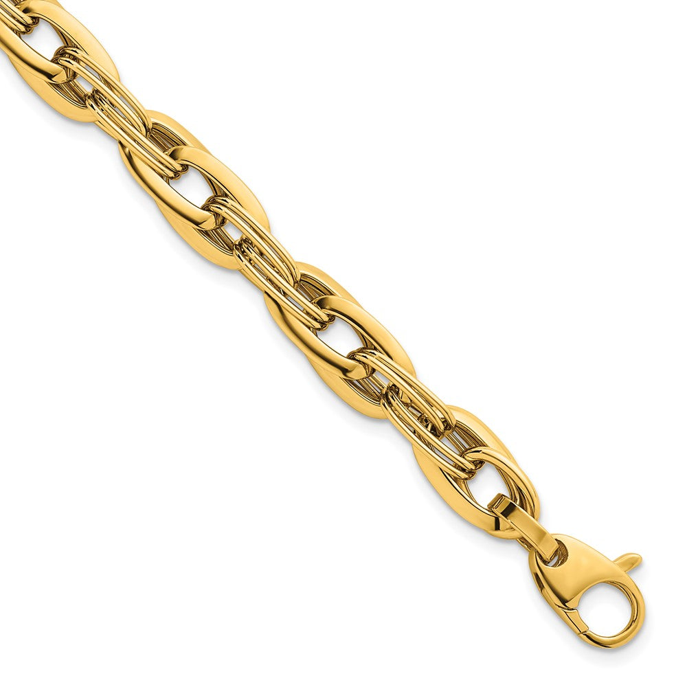 14K Yellow Gold Polished 8.2mm Lightweight Fancy Link Chain Bracelet