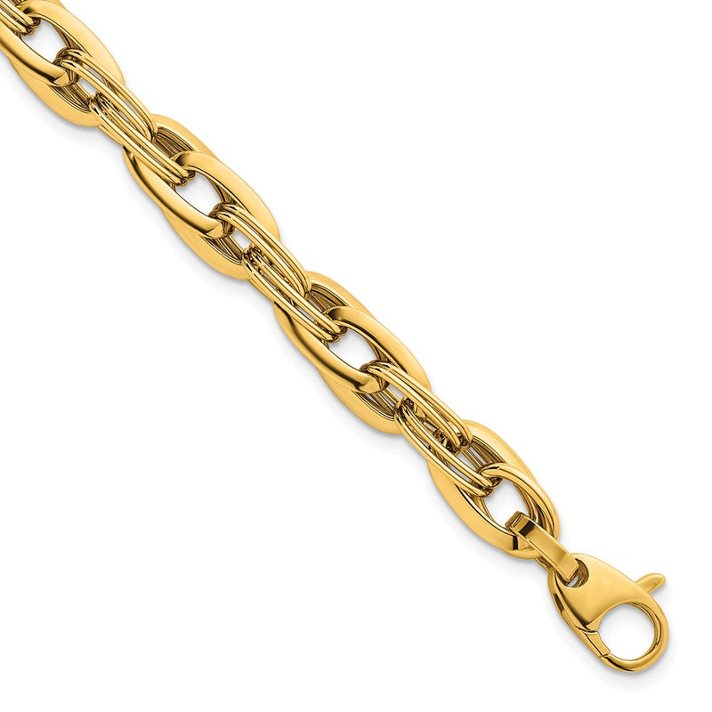 14K Yellow Gold Polished 8.2mm Lightweight Fancy Link Chain Bracelet