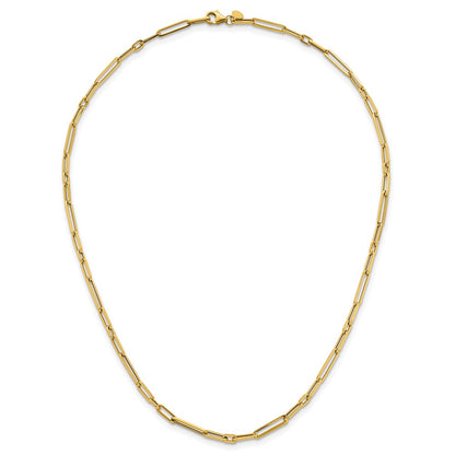 14K Yellow Gold Polished 2.9mm Fancy Long and Short Paperclip Link 17 Inch Necklace