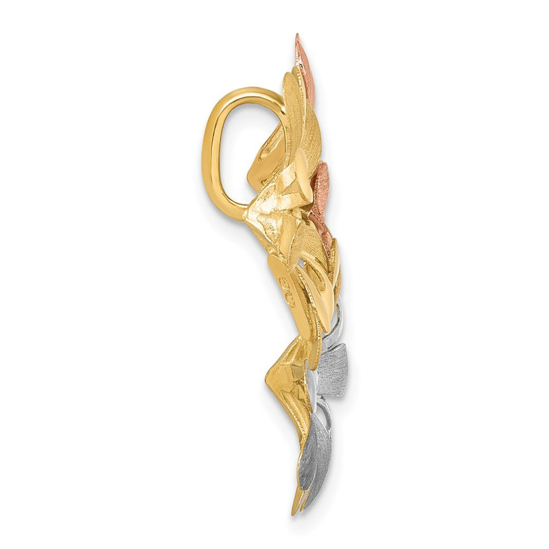 14K Yellow Gold with and -tone Rhodium Brushed and Polished Three Flowers Chain Slide Pendant