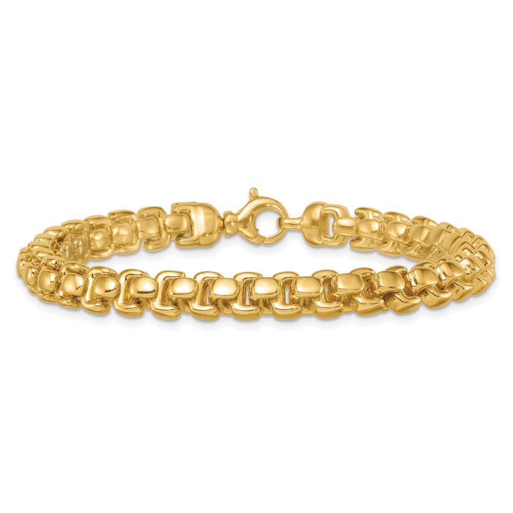 14K Yellow Gold Polished 7.5mm Fancy Rounded Box Link 8 Inch Bracelet