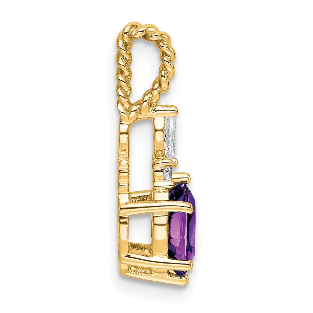 14K Yellow Gold Diamond and 7x5 Oval February/Amethyst Twisted Chain Slide