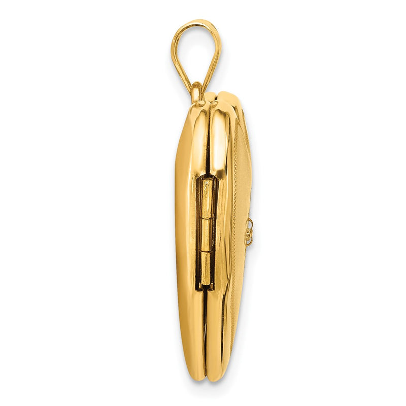 14K Yellow Gold Satin and Polished Diamond Star 24mm Heart Locket