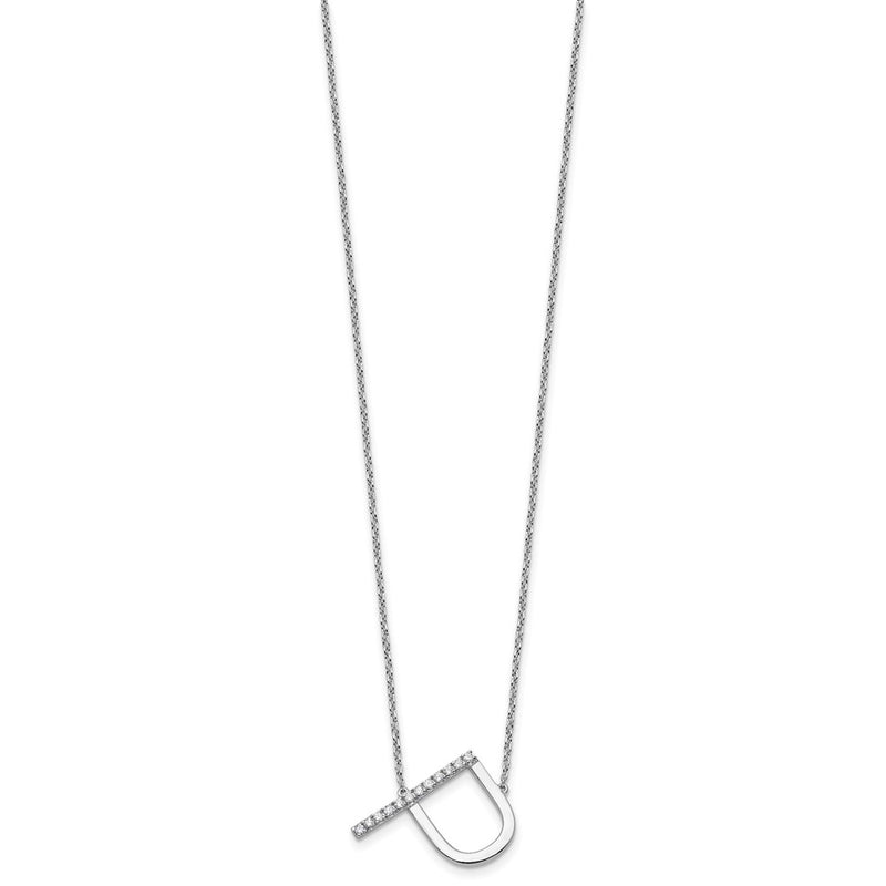 14K White Gold Sideways Diamond Initial P 18 Inch Necklace