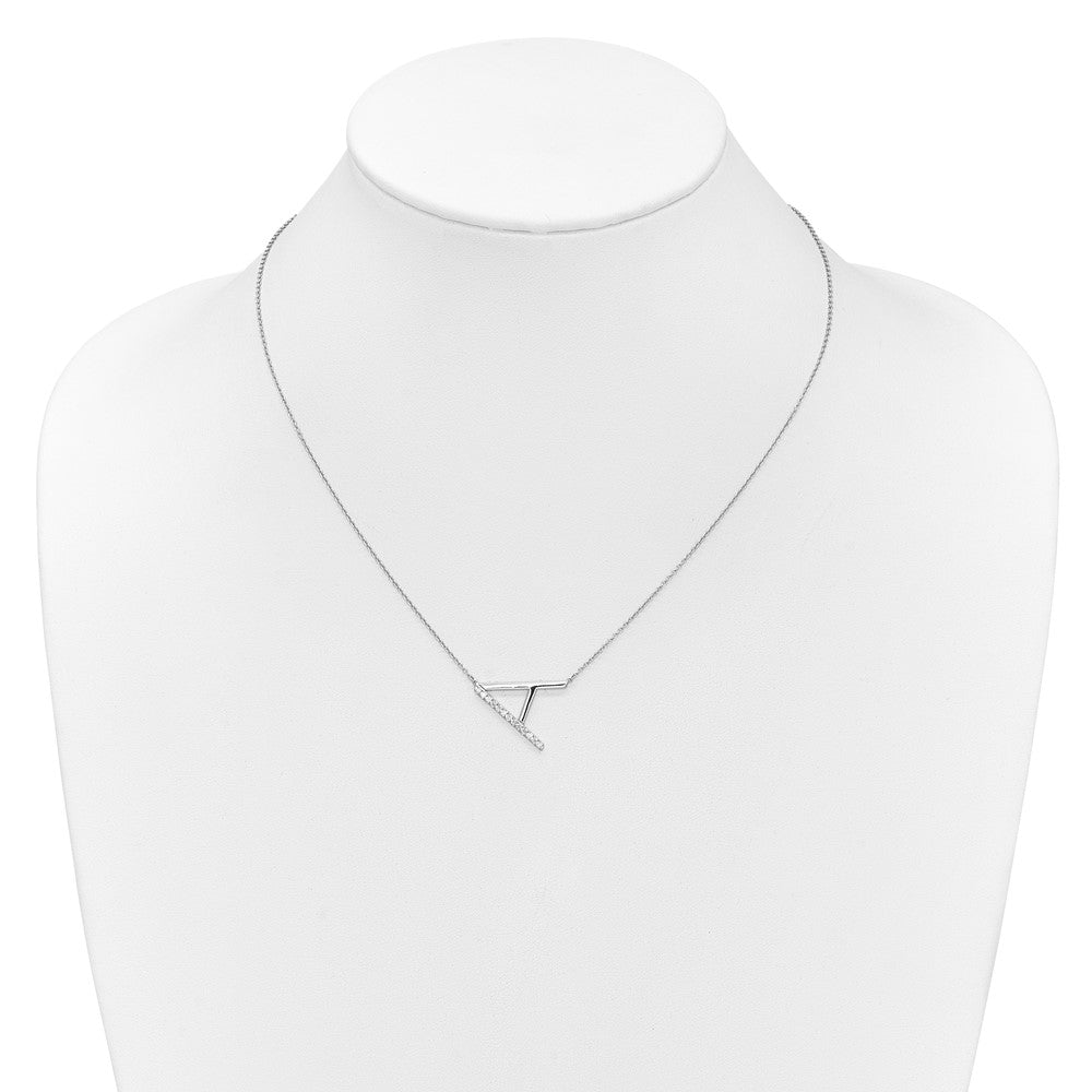 14K White Gold Sideways Diamond Initial A 18 Inch Necklace