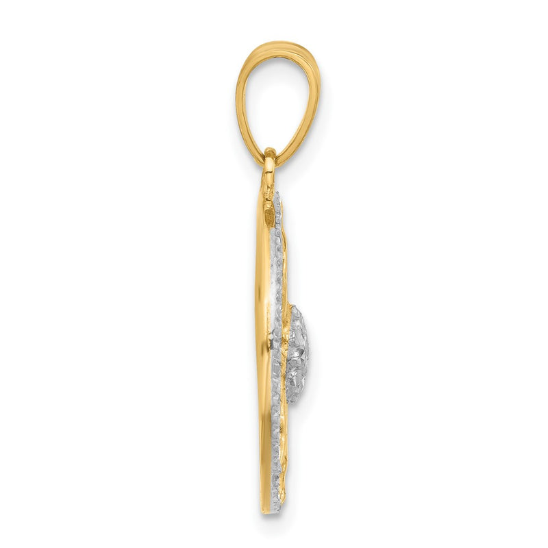 14K Yellow Gold and Rhodium Diamond-cut Sun Pendant