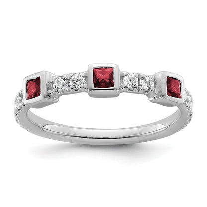 14K White Gold Polished Diamond and Ruby Fashion Ring