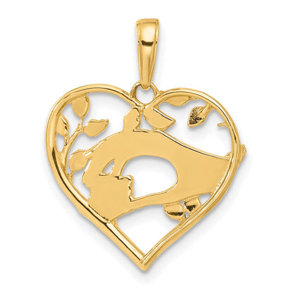 14K Yellow Gold and Rhodium Diamond-cut Mother and Child Hands in Heart Pendant