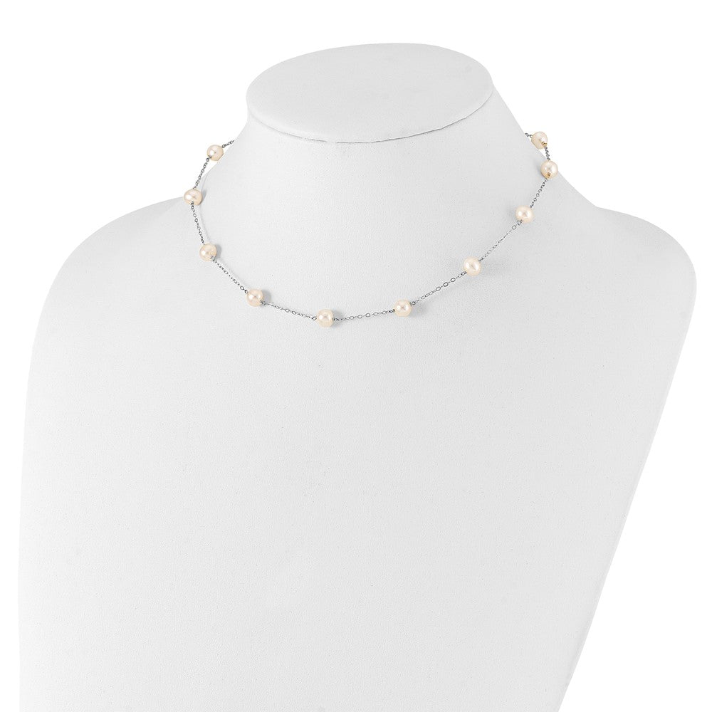 14K White Gold 5.5-6.5mm White Near Round Freshwater Cultured Pearl 12-station 16 Inch Necklace
