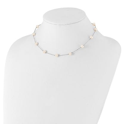 14K White Gold 5.5-6.5mm White Near Round Freshwater Cultured Pearl 12-station 16 Inch Necklace
