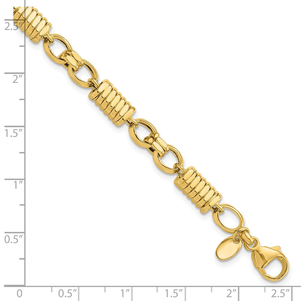 14K Yellow Gold Polished and Grooved 5.4mm Fancy Link 8.5 Inch Mens Bracelet
