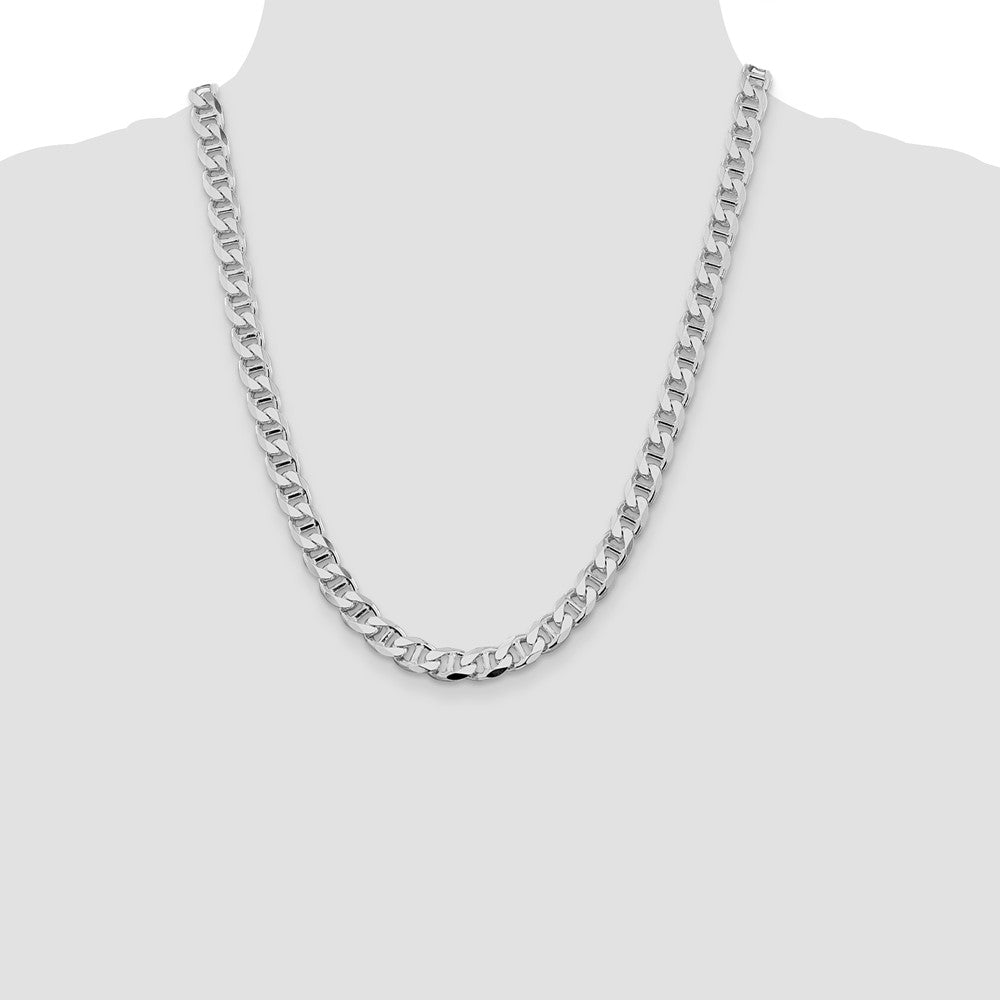 Sterling Silver Rhodium-plated 8.25mm D/C Flat Anchor Curb 22 Inch Chain