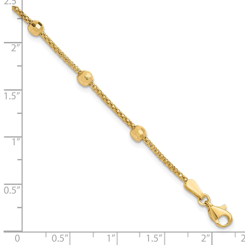 14K Yellow Gold Polished 7-Station Mirror Beads and Chain 7 Inch Bracelet