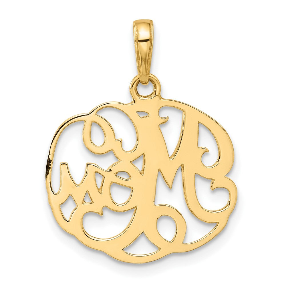 14K Yellow Gold and Rhodium Diamond-cut MOM in Fancy Pendant