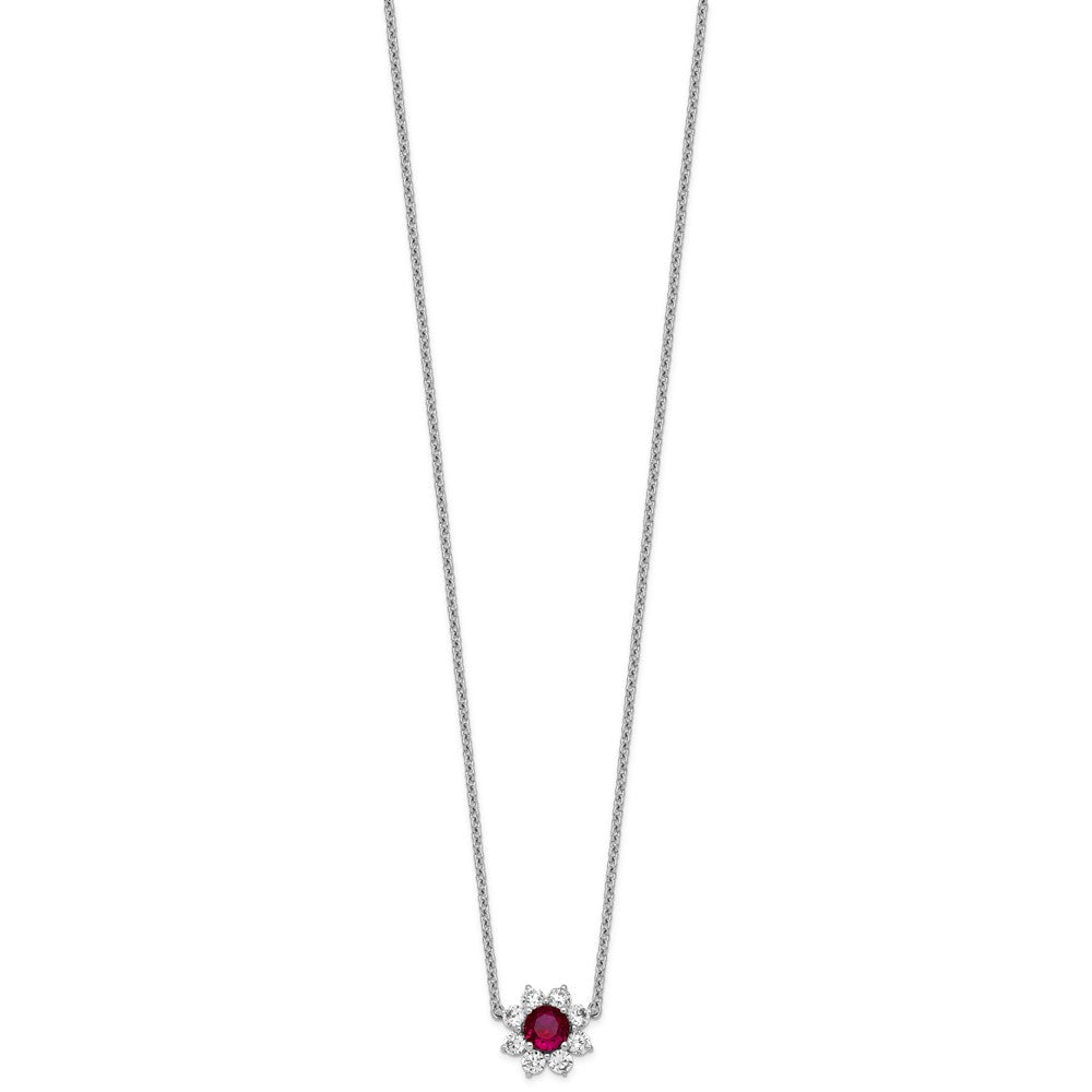 14K White gold VS/SI G+ Lab Grown Diamond and AAA quality Genuine Ruby Pend