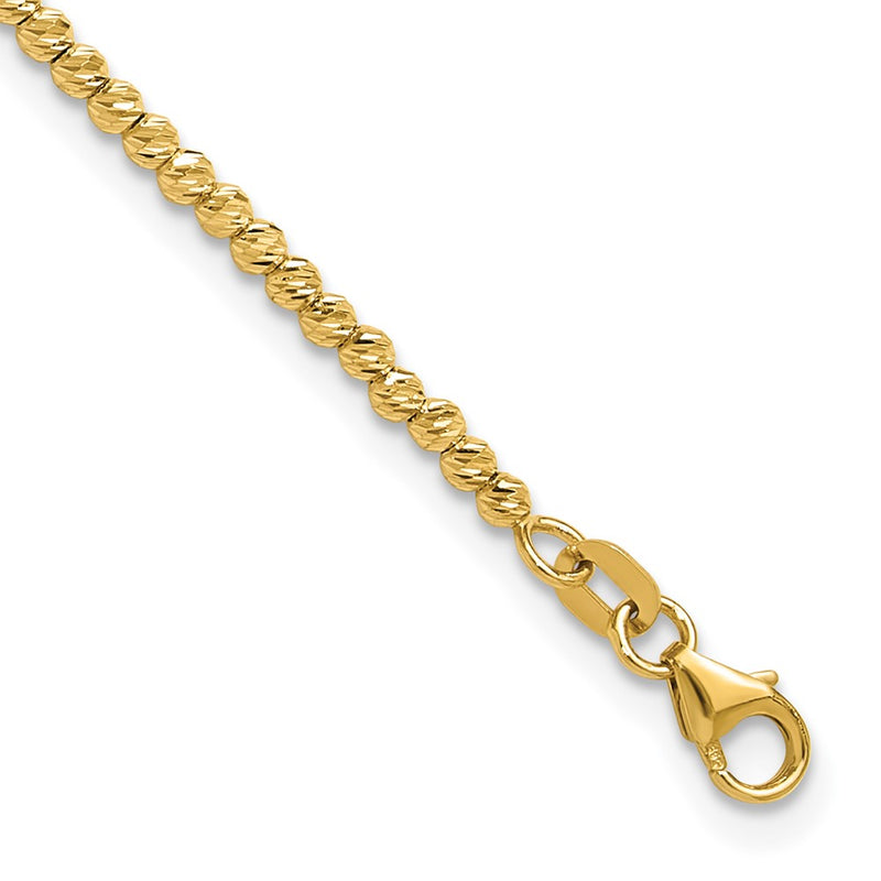 14K Yellow Gold Polished and Diamond-cut Round Beaded 7.5 Inch Bracelet