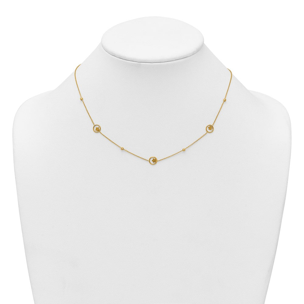 14K Yellow Gold Polished Stars in Circle with Diamond-cut Beads 7-Station 16.75 Inch Necklace