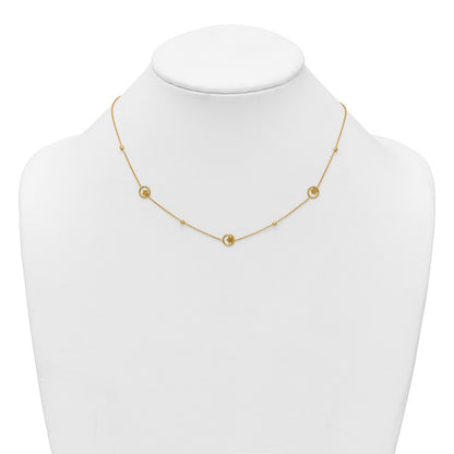 14K Yellow Gold Polished Stars in Circle with Diamond-cut Beads 7-Station 16.75 Inch Necklace