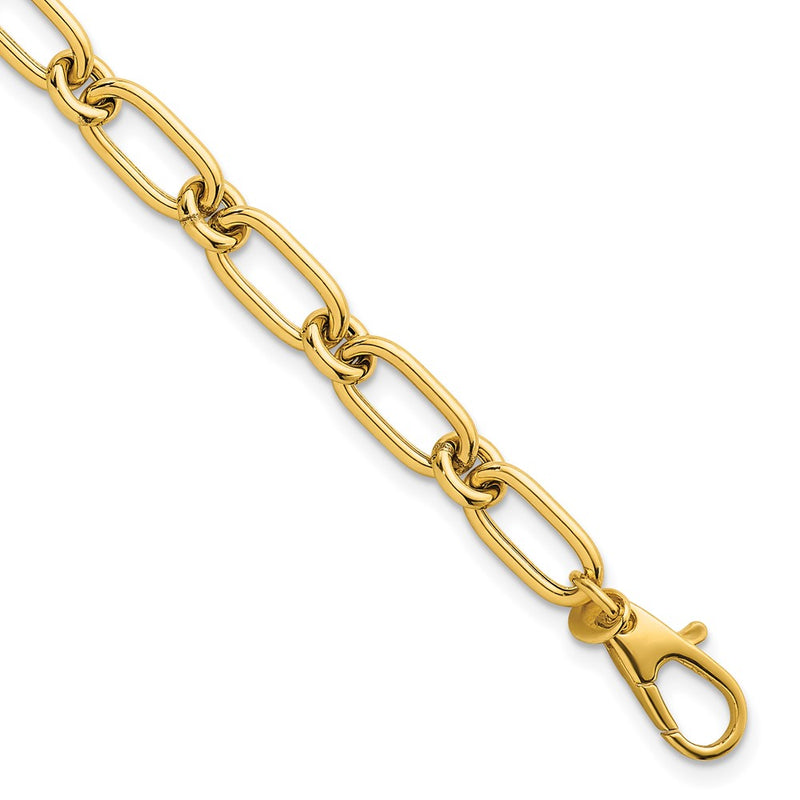 14K Yellow Gold Polished 6mm Oval and Circle Link 7.5 Inch Bracelet