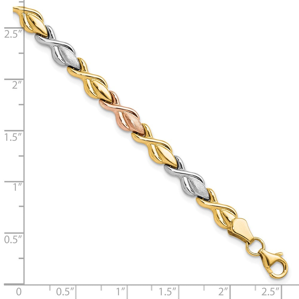 10K Tri-Color Gold Tri-color Polished and Brushed Link Bracelet