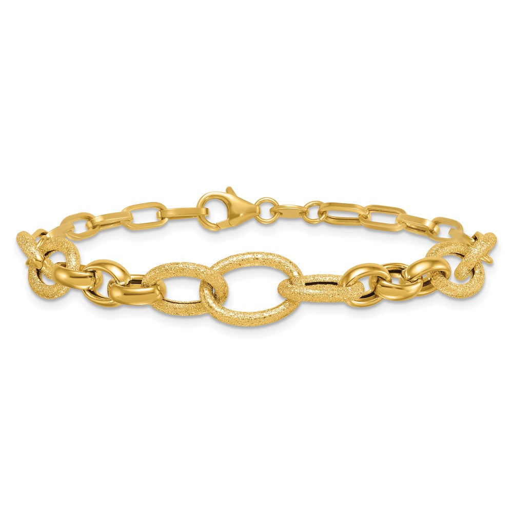 14K Yellow Gold Polished and Textured Link 7.5 Inch Bracelet