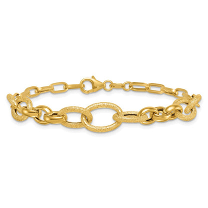 14K Yellow Gold Polished and Textured Link 7.5 Inch Bracelet