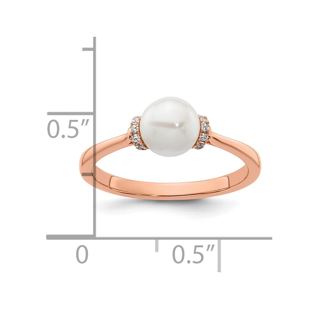 14K Rose Gold Polished 1/15 carat Diamond and White Freshwater Cultured Pearl Size 7 Ring