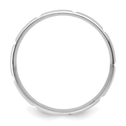14K White Gold 6mm Lightweight Comfort Fit Brushed/Polished Beveled Edge with Vertical Lines Wedding Band Ring