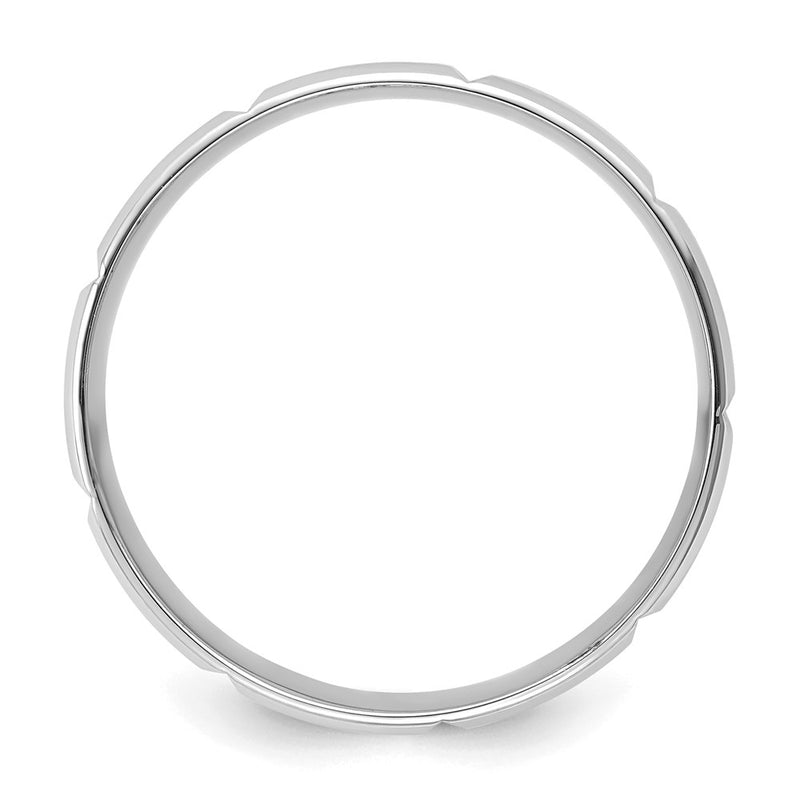 14K White Gold 6mm Lightweight Comfort Fit Brushed/Polished Beveled Edge with Vertical Lines Wedding Band Ring