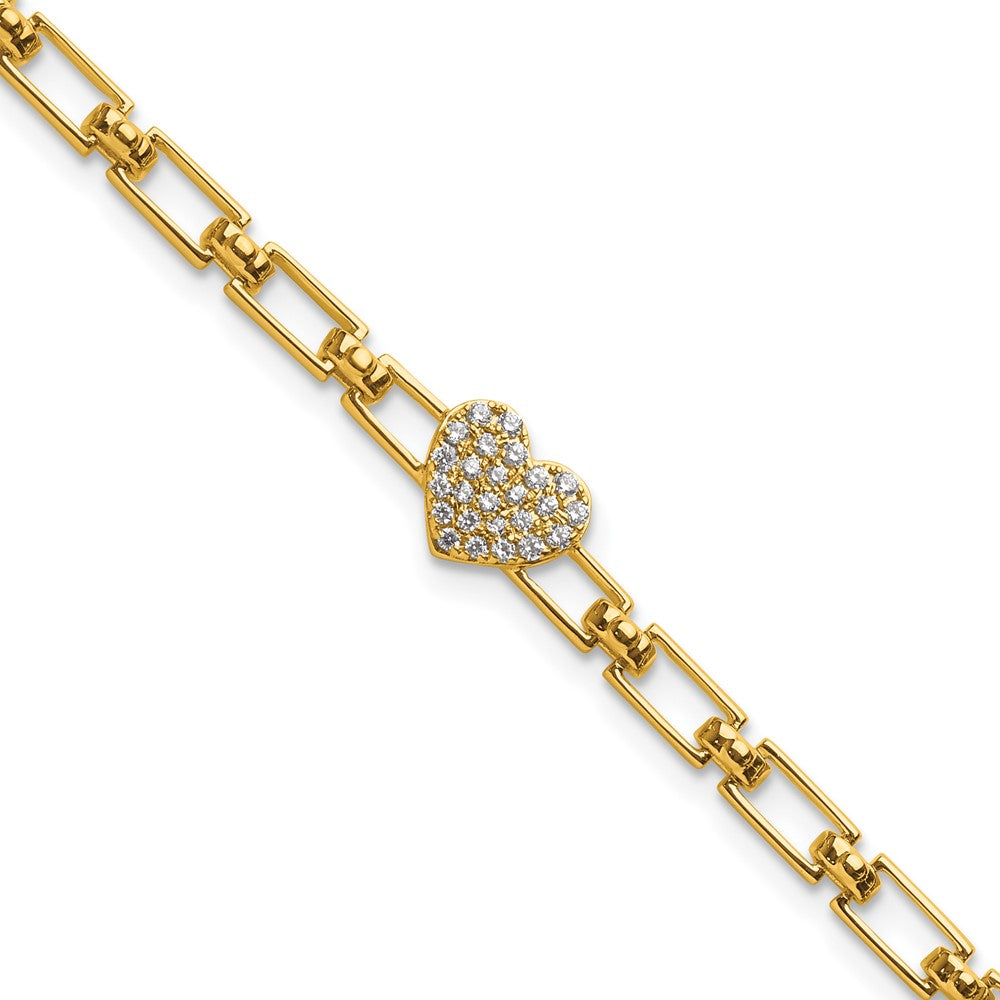 14K Yellow Gold Polished Complete 1/6 carat Diamond Heart Cluster Fancy Link 7 Inch Bracelet with 1 Inch Extender