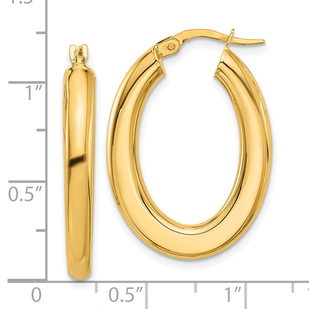 14K Yellow Gold 3x29mm Polished Oval Tube Hoop Earrings