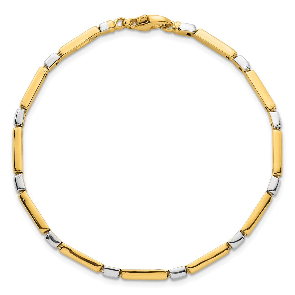 14K Two-Tone Gold Two Tone Polished 4mm Fancy Bar Link 7.5 Inch Bracelet