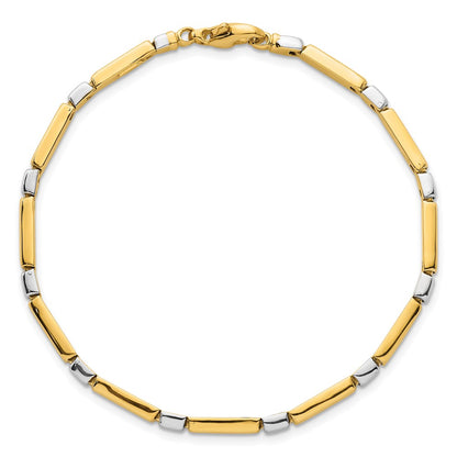14K Two-Tone Gold Two Tone Polished 4mm Fancy Bar Link 7.5 Inch Bracelet