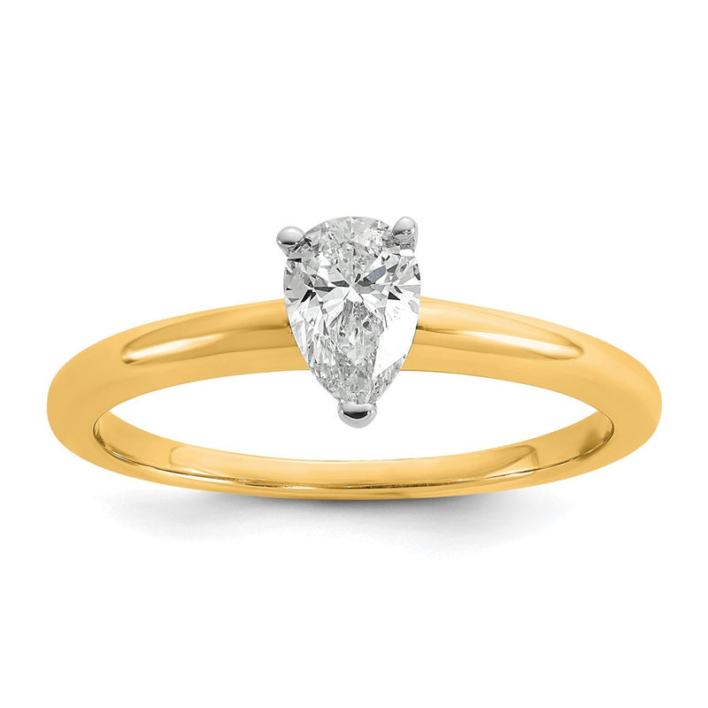 14K Two-Tone Gold Two-tone 1/2 carat Lab Grown Diamond VS+ F+ Pear Solitaire Complete Engagement Ring