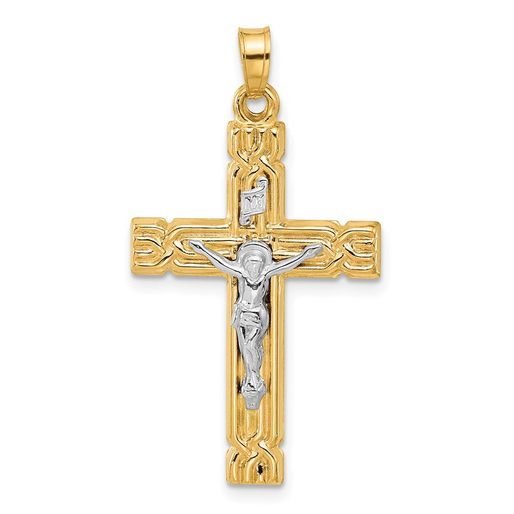14K Two-Tone Gold Hollow INRI Crucifix Pendant