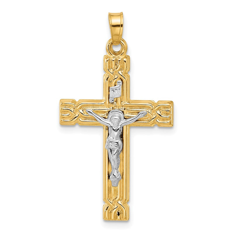 14K Two-Tone Gold Hollow INRI Crucifix Pendant