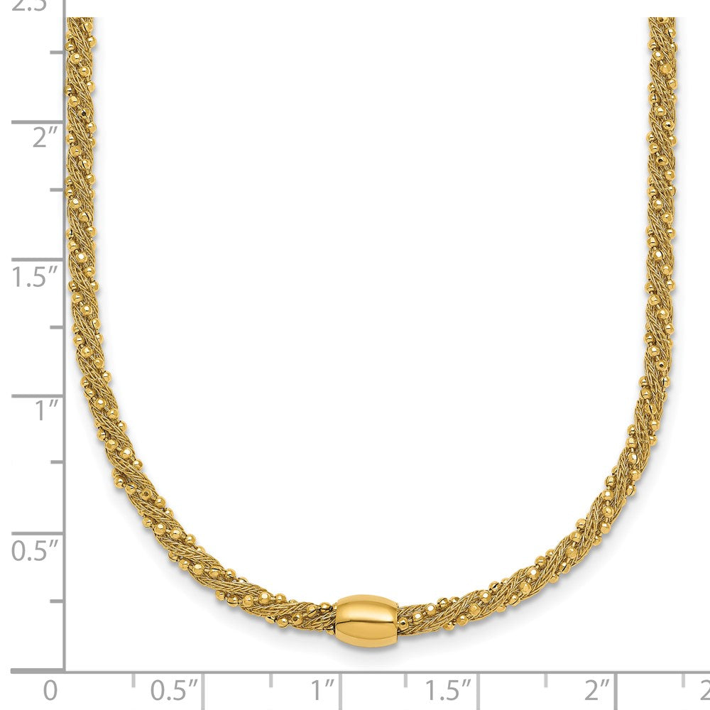 14K Yellow Gold Polished and Textured Twisted with Bead 17 Inch Necklace