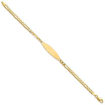 14K Yellow Gold Polished Solid Chain/Solid Plate 3.0mm Figaro Link 29x7.5mm Plate 8 Inch ID Bracelet