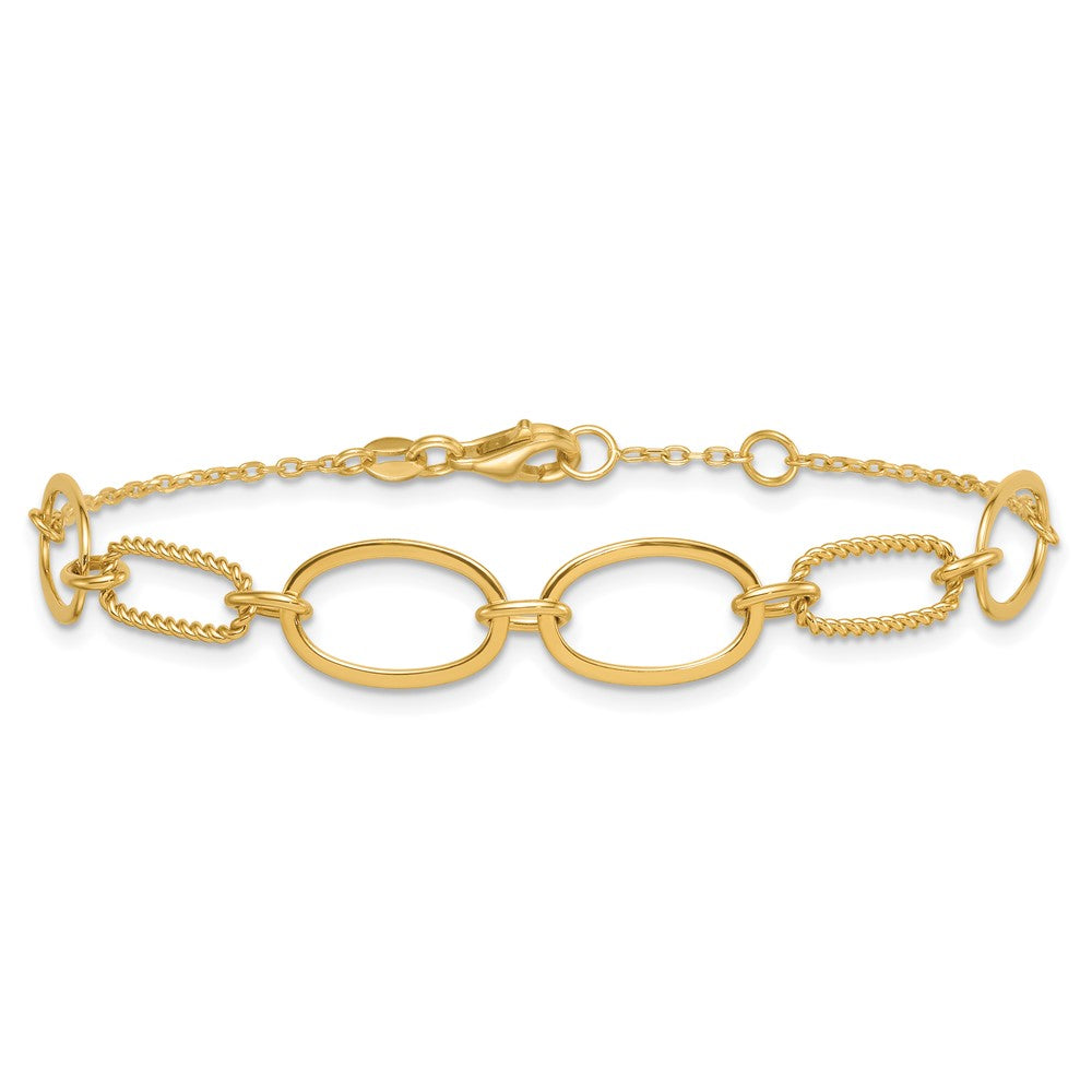 14K Yellow Gold Polished And Twisted 9.5mm Oval Links 6.75 Inch Bracelet Plus 0.5 Inch Extender