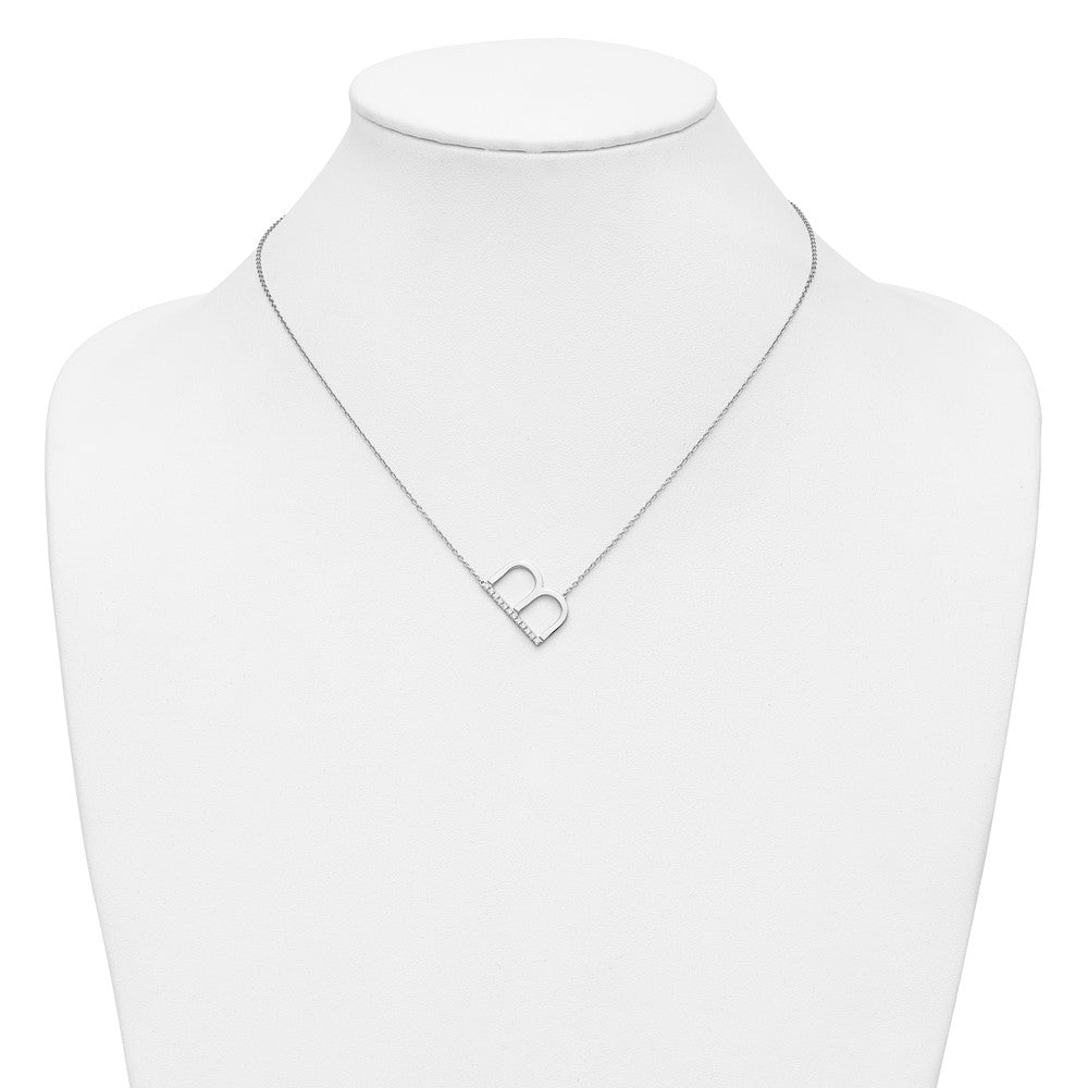 14K White Gold Sideways Diamond Initial B 18 Inch Necklace