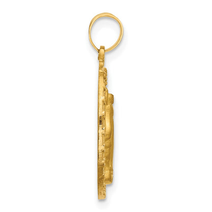 14K Yellow Gold Polished and Satin Solid Miraculous Medal Oval Pendant