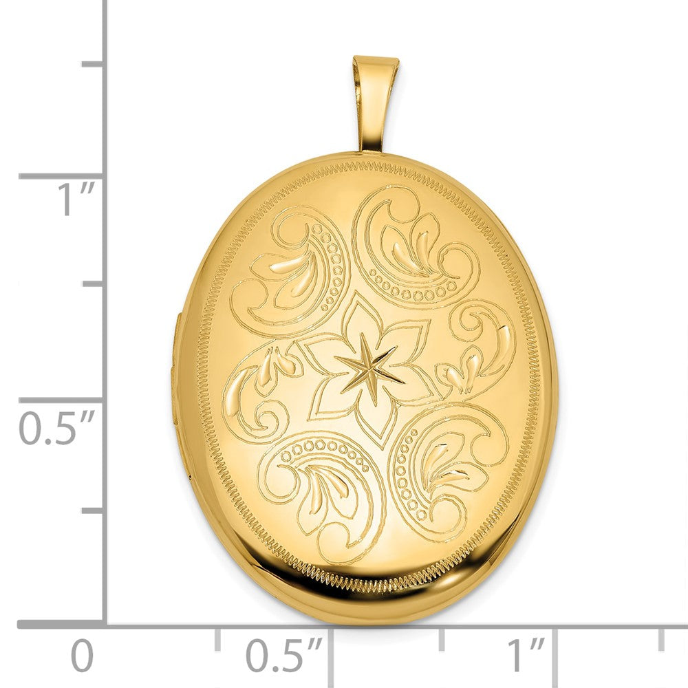 14K Yellow Gold Polished Floral Scrolled 20mm Oval Locket