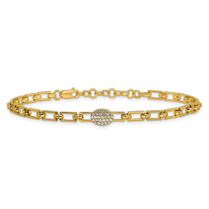 14K Yellow Gold Polished Complete 1/8 carat Diamond Oval Cluster Fancy Link 7 Inch Bracelet with 1 Inch Extender