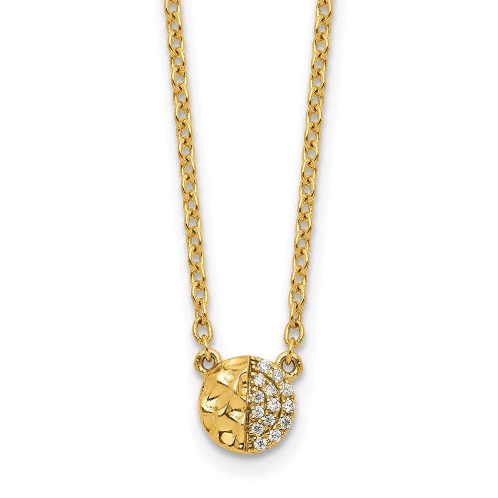 14K Yellow Gold Polished and Hammered 1/20 carat Diamond Disk 18 Inch Necklace