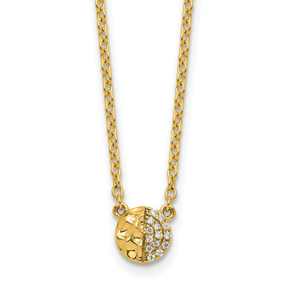14K Yellow Gold Polished and Hammered 1/20 carat Diamond Disk 18 Inch Necklace