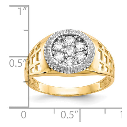 14K Yellow Gold w/Rhodium Men's CZ Cluster Ring