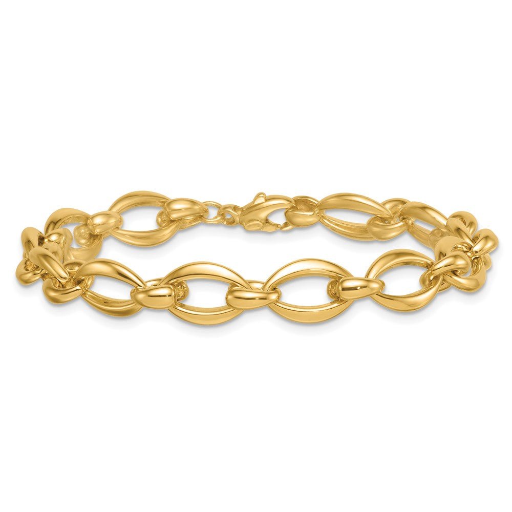 14K Yellow Gold Polished 8.75mm Round and Oval Fancy Link 7.5 Inch Bracelet