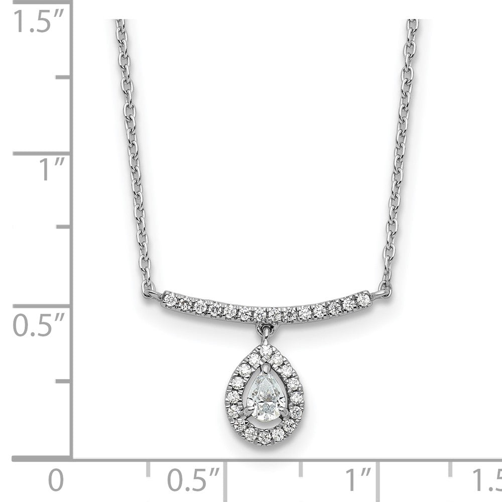14K White Gold 1/4 carat Diamond Bar with Dangle Pear Halo 18 Inch Necklace