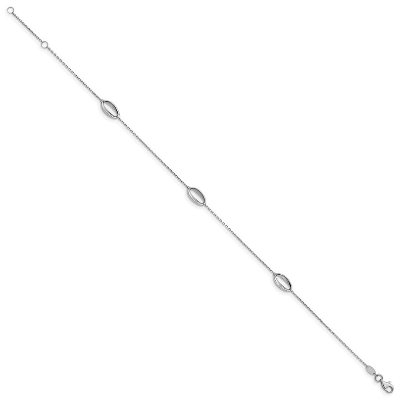 14K White Gold Ovals 3-Station 10 Inch Plus 1 Inch Extender - Total 11 Inch Anklet