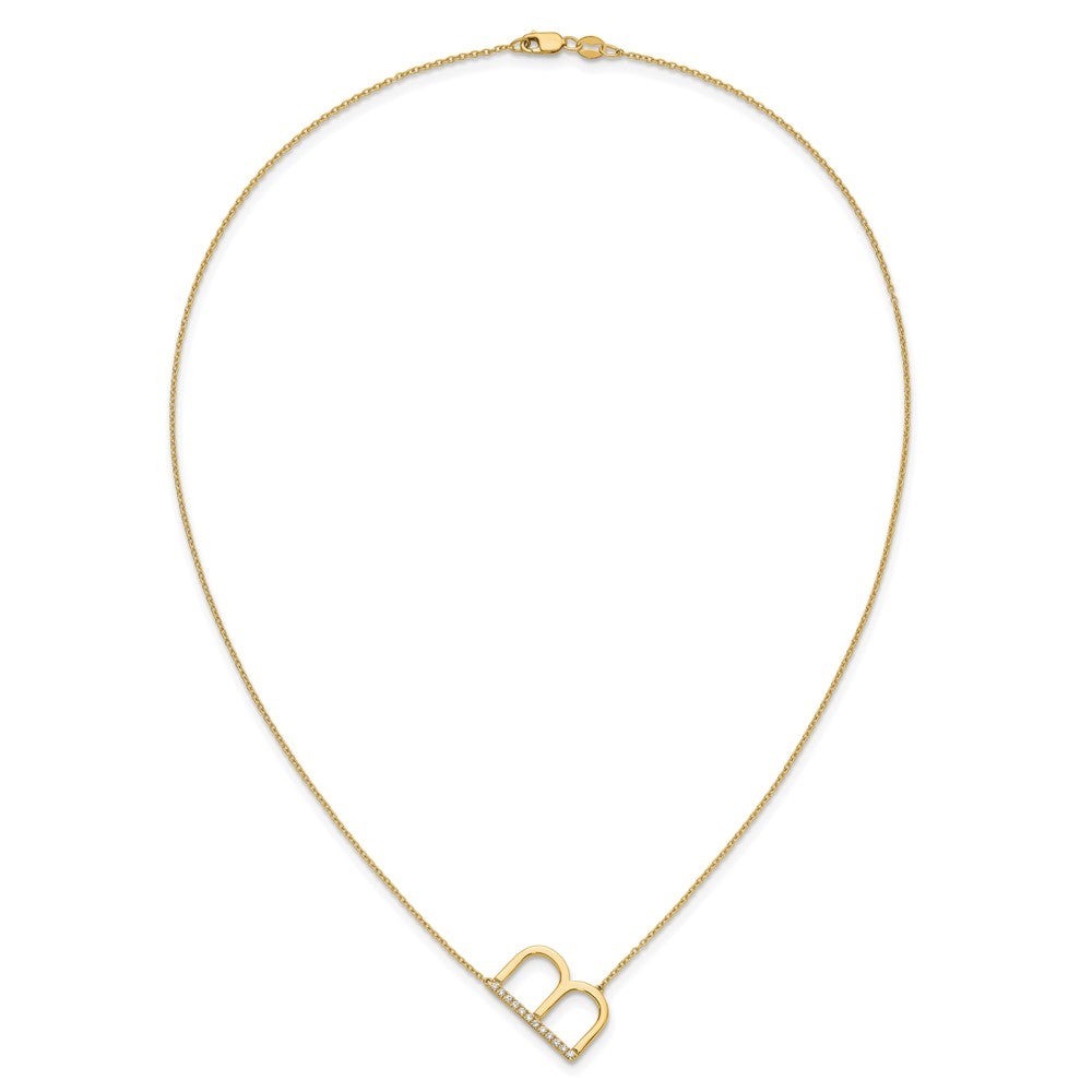 14K Yellow Gold Sideways Diamond Initial B 18 Inch Necklace